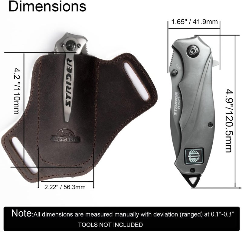 topstache Handmade Leather Pocket Knife Sheath for Belt,EDC Belt Folding Knife Sheath for Man,Cross Draw Right Side Carry Open Top Knife Sheath for 5 inch Folding Knife,DarkBrown - Image 4